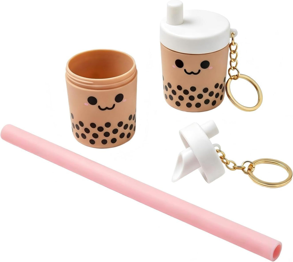 Reusable Boba Straw Keychain – Collapsible Silicone Straw with Case