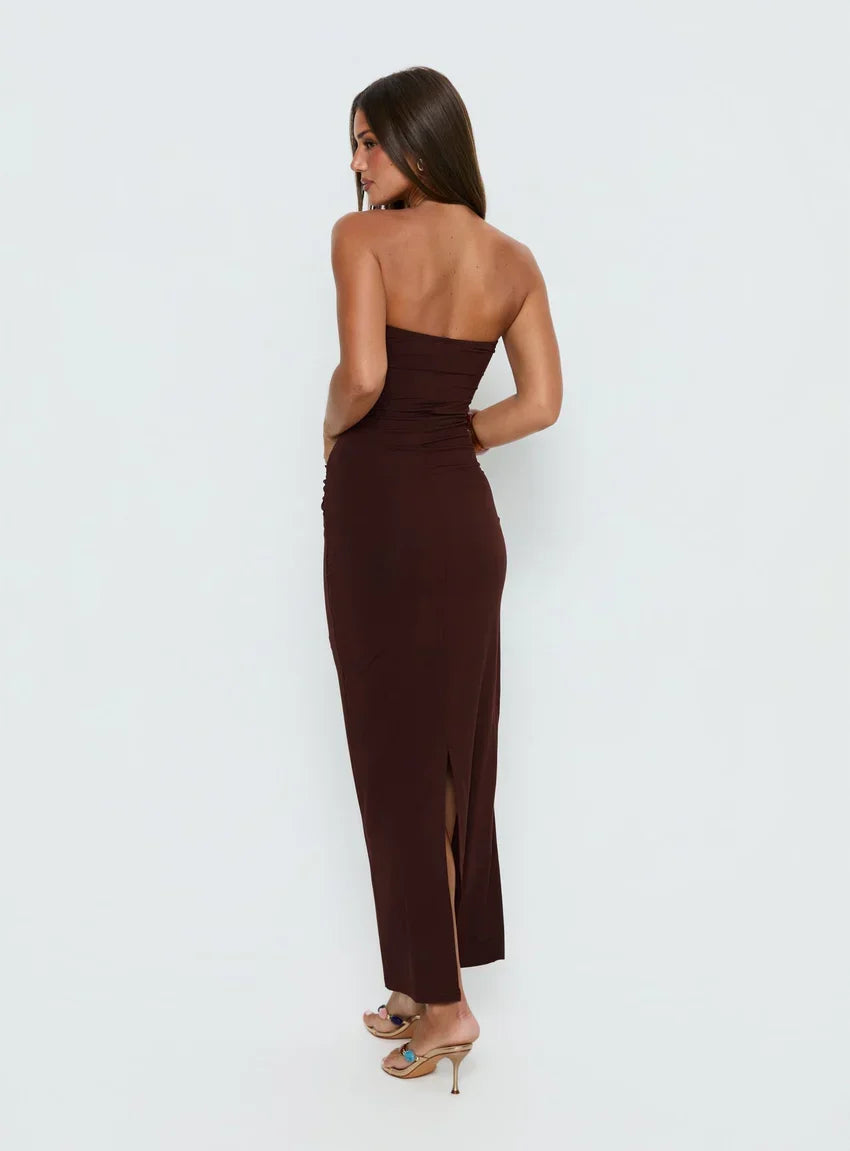 Signature Move Strapless Maxi Dress Chocolate Brown