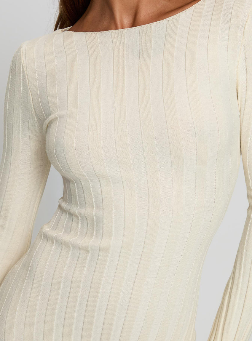 Ryo Long Sleeve Rib Maxi Dress Cream
