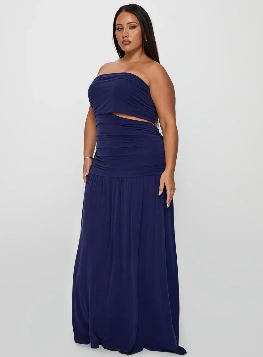 Grandeur Strapless Maxi Dress Navy Curve