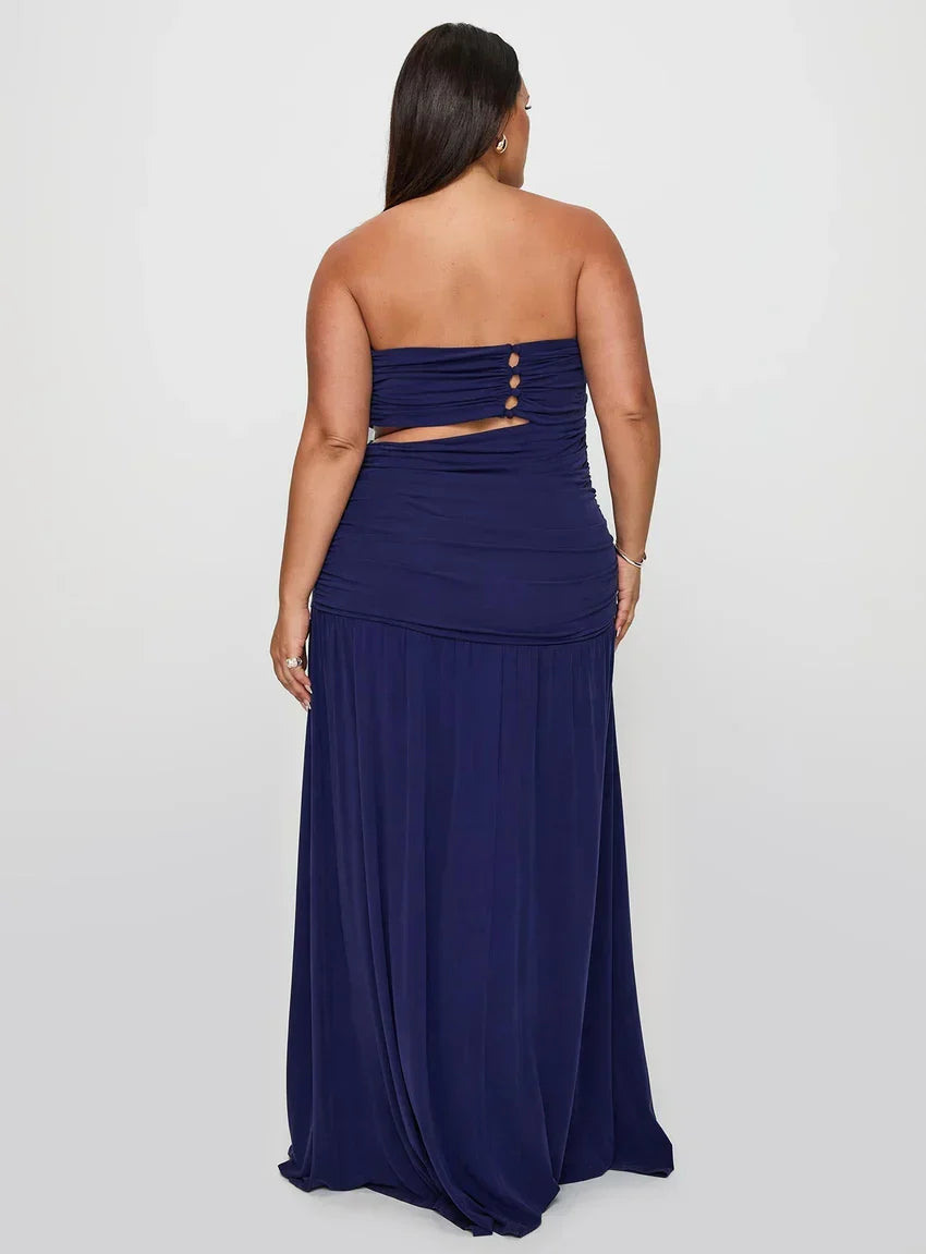 Grandeur Strapless Maxi Dress Navy Curve