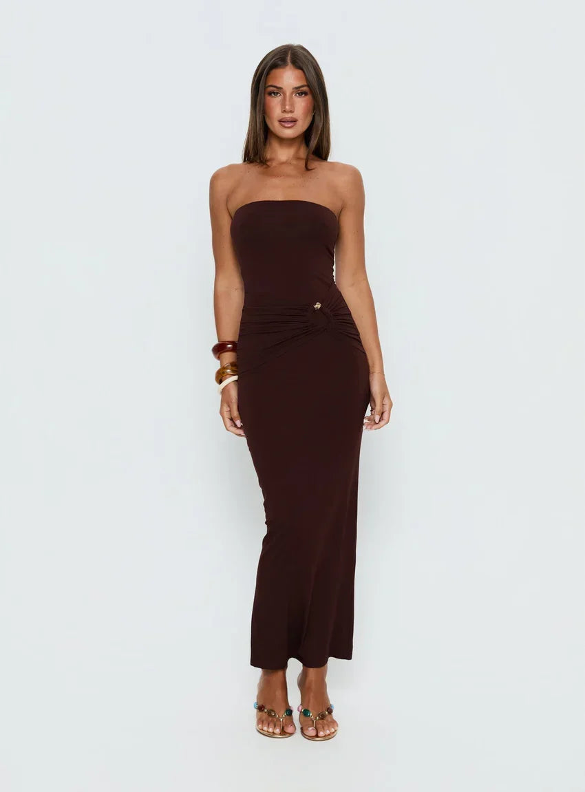 Signature Move Strapless Maxi Dress Chocolate Brown
