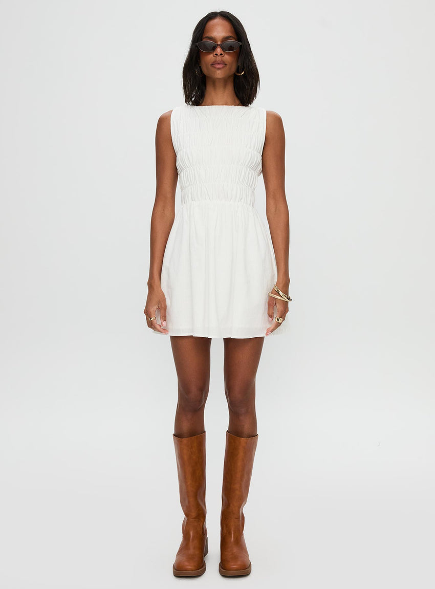 Melona Shirred Mini Dress White