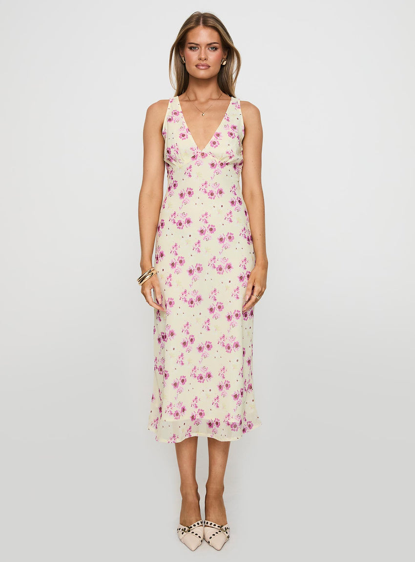 Nellie Midi Dress Yellow Floral