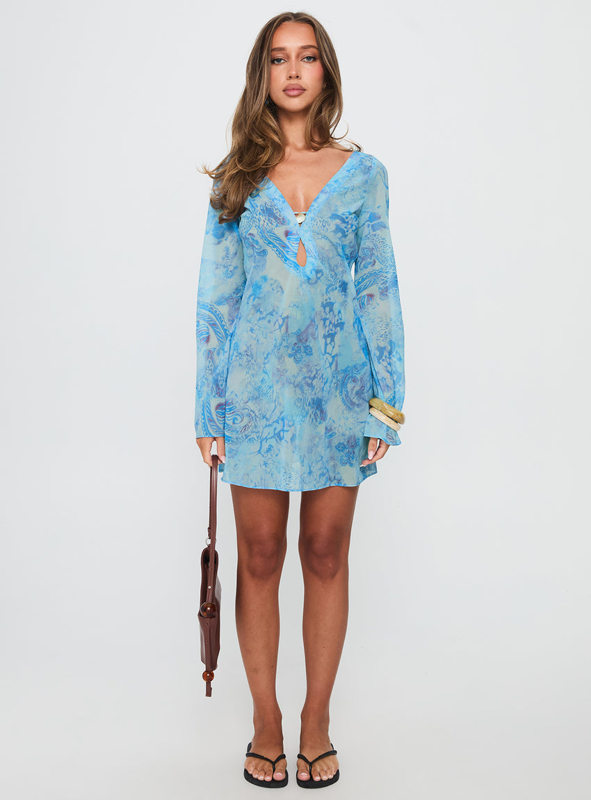 Wayfarer Shell Beach Cover Up Mini Dress Blue Multi