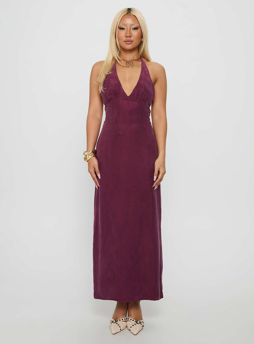 True Companion Halter Maxi Dress Berry