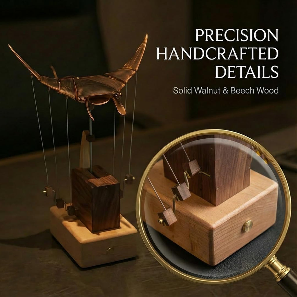 Wooden Kinetic Manta Ray Sculpture – Walnut Automata Desk Decor