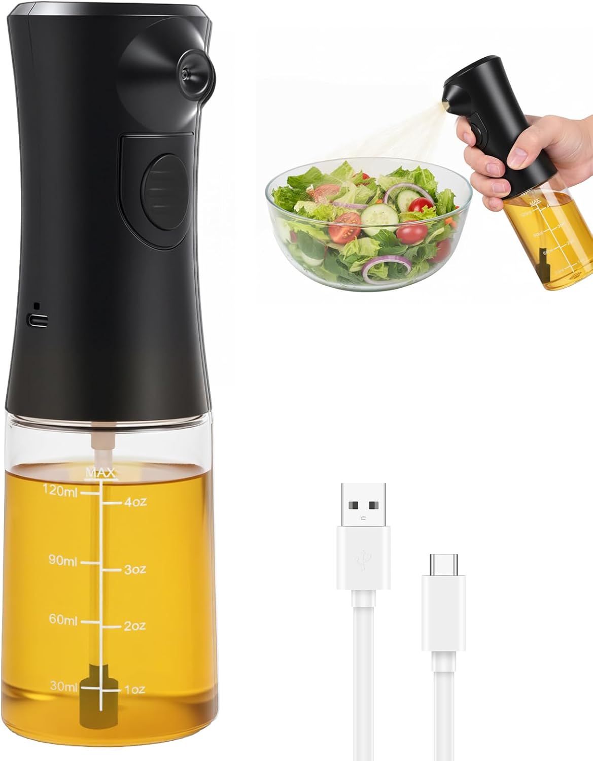 Electric Oil Sprayer 160ml - USB Rechargeable Olive Oil Mister for Air Fryer, Cooking & Grilling, Glass
