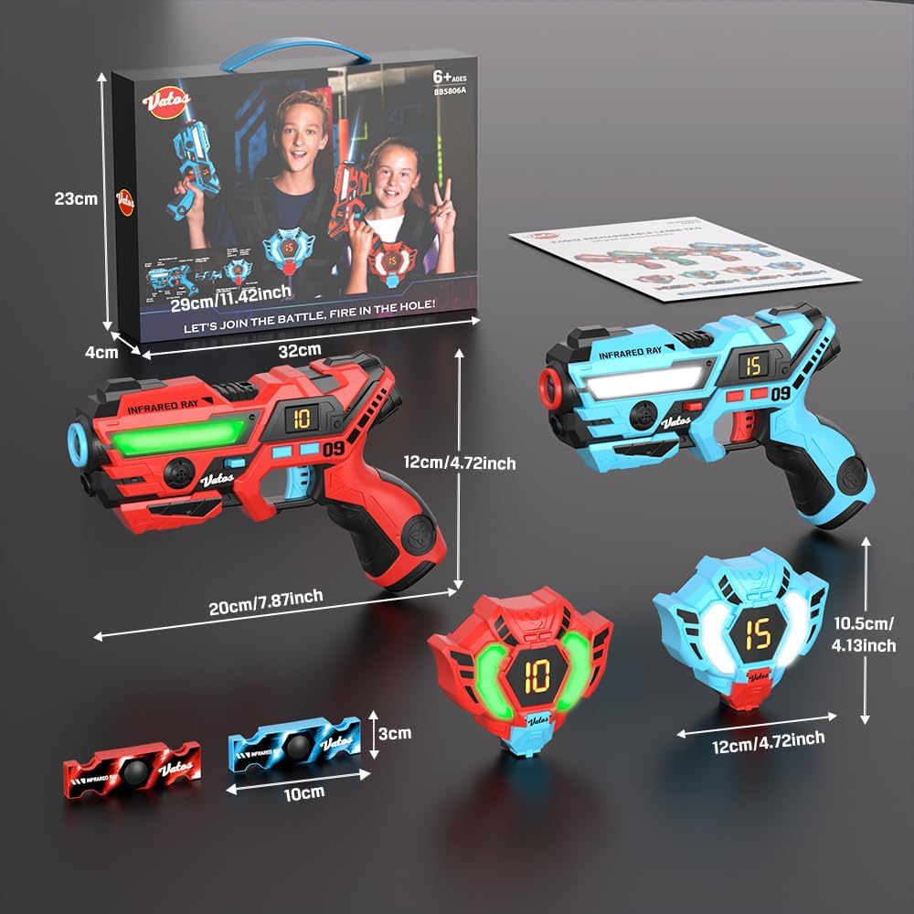 Laser Tag Set with LCD Vests – Rechargeable 2 Player Blasters for Kids & Adults