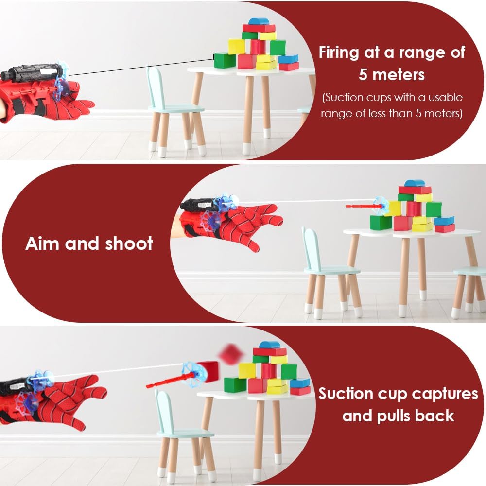Spider Web Shooter Toy with Gloves - Superhero Wrist Launcher for Kids, Cosplay & Party Gift, Fun Toy