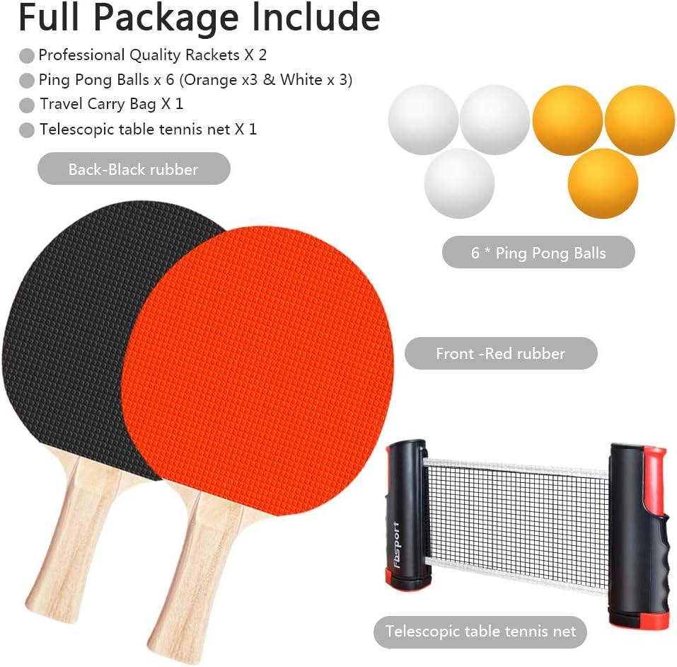 Portable Ping Pong Paddle Set – Retractable Table Tennis Net & 6 Balls