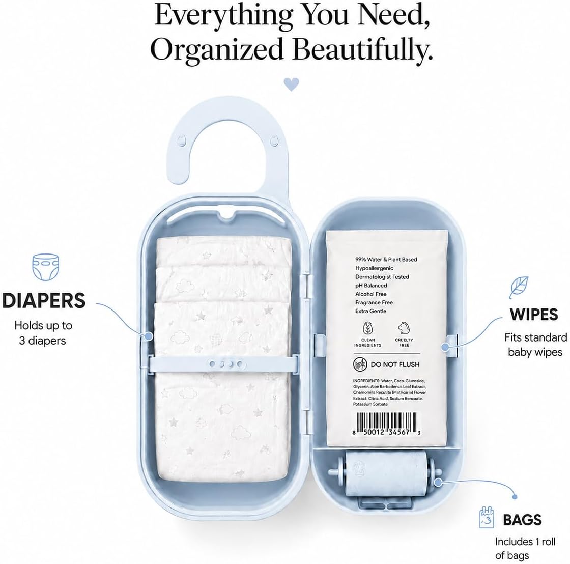 Portable Diaper Bag Wipe Dispenser – 3-in-1 Travel Baby Caddy Organizer