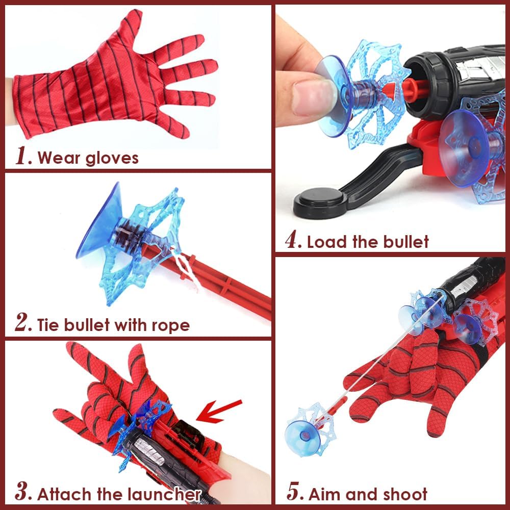 Spider Web Shooter Toy with Gloves - Superhero Wrist Launcher for Kids, Cosplay & Party Gift, Fun Toy