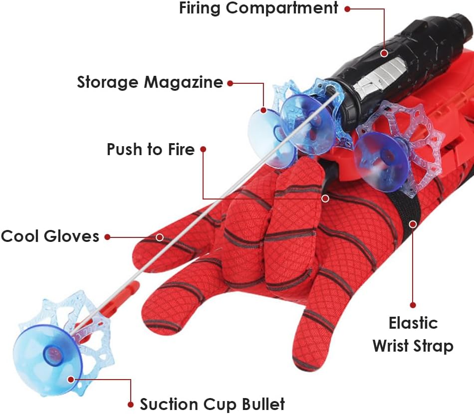 Spider Web Shooter Toy with Gloves - Superhero Wrist Launcher for Kids, Cosplay & Party Gift, Fun Toy