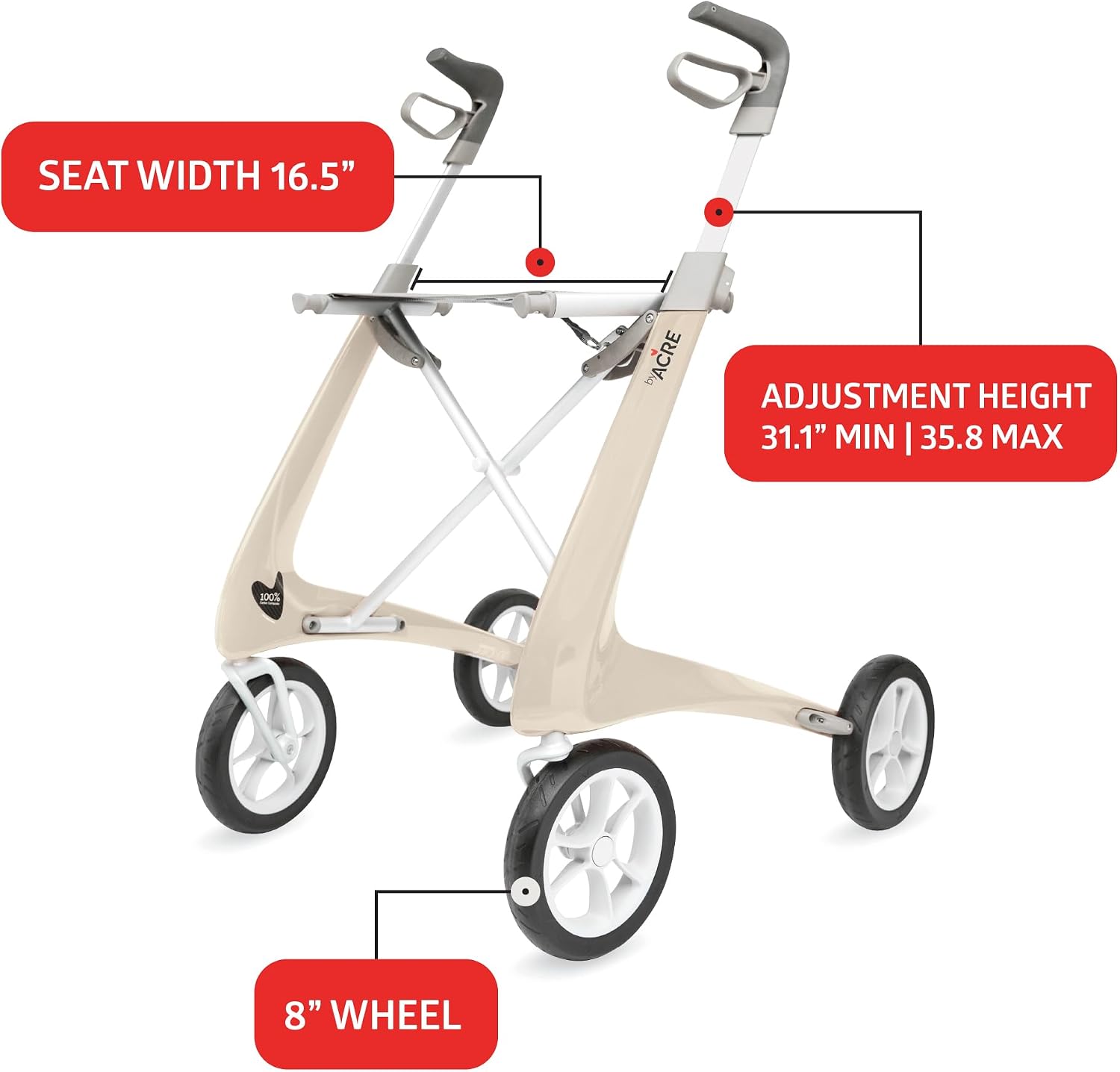 byACRE Carbon Ultralight Rollator Walker – Foldable Mobility Walker with Bag
