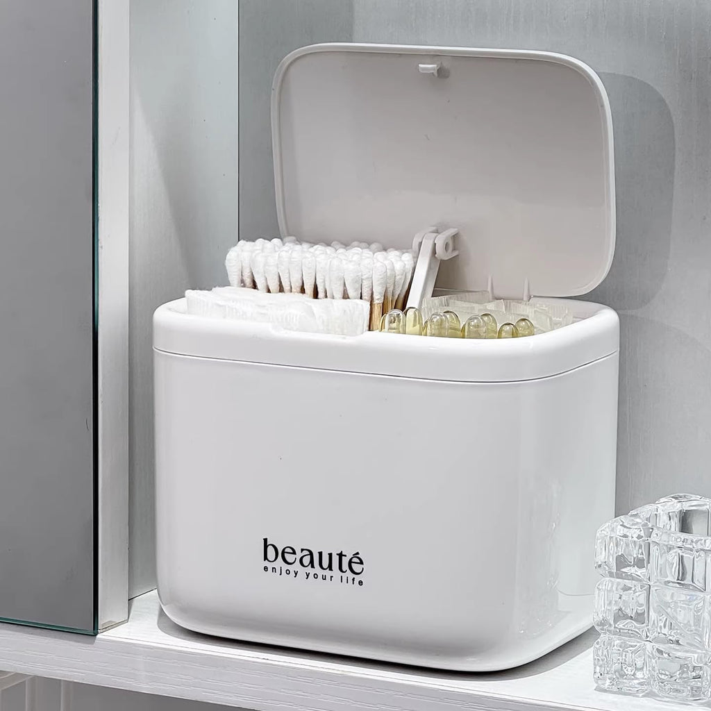 Pop-Up Cotton Swab Holder – 4-Compartment Wall Mount Bathroom Organizer