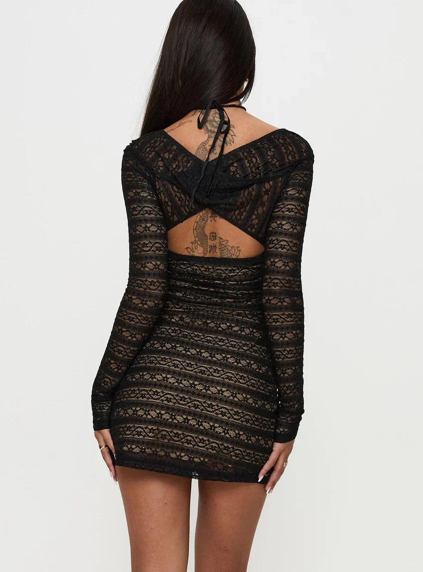 Porchia Long Sleeve Mini Dress Black