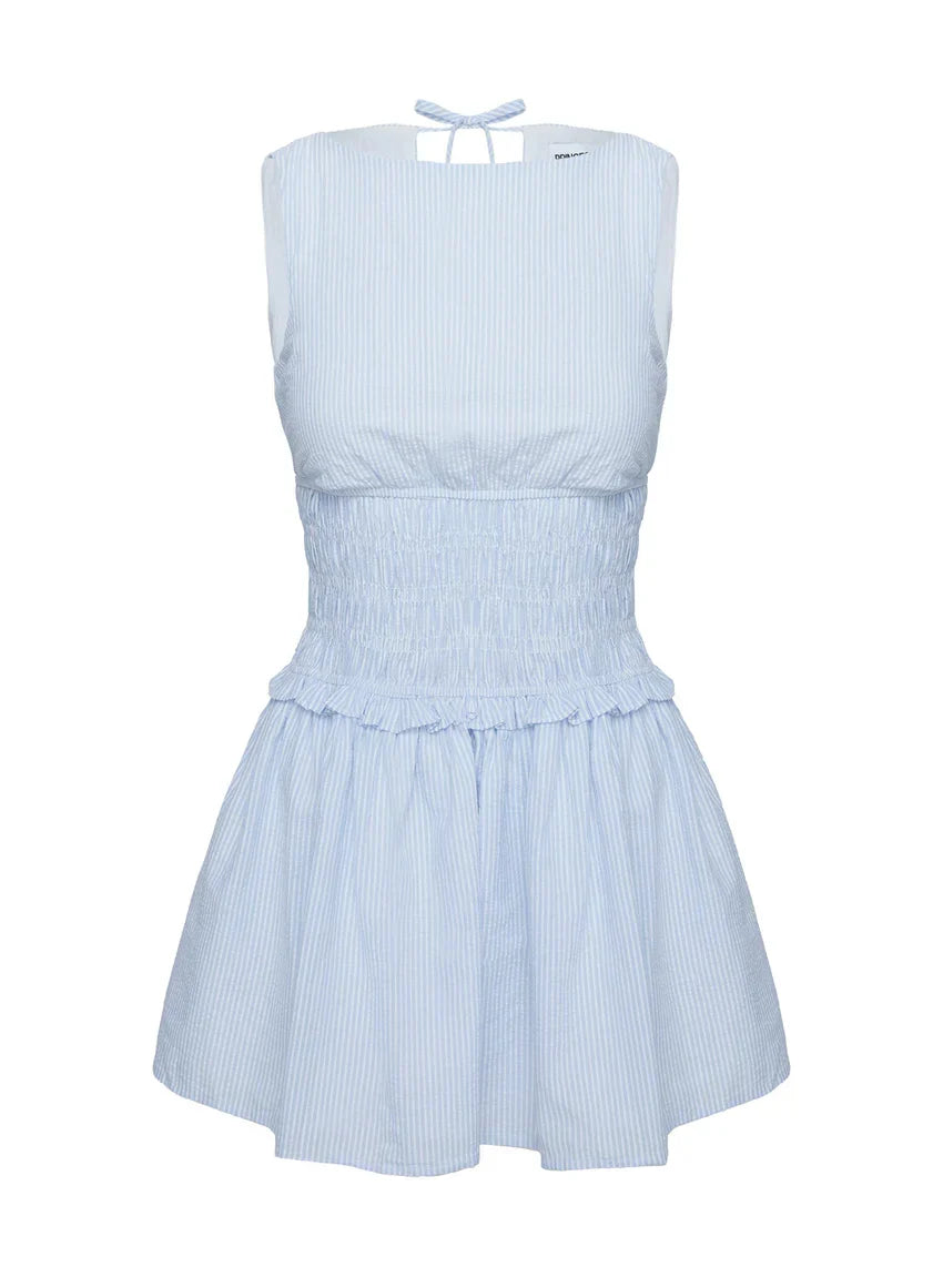 Yennifer Shirred Mini Dress Blue / White Tall