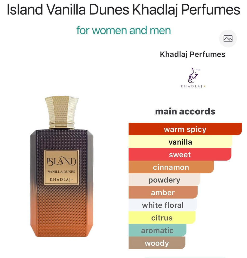 Khadlaj Island Vanilla Dunes Extrait de Parfum 3.4 oz – Unisex Vanilla Scent