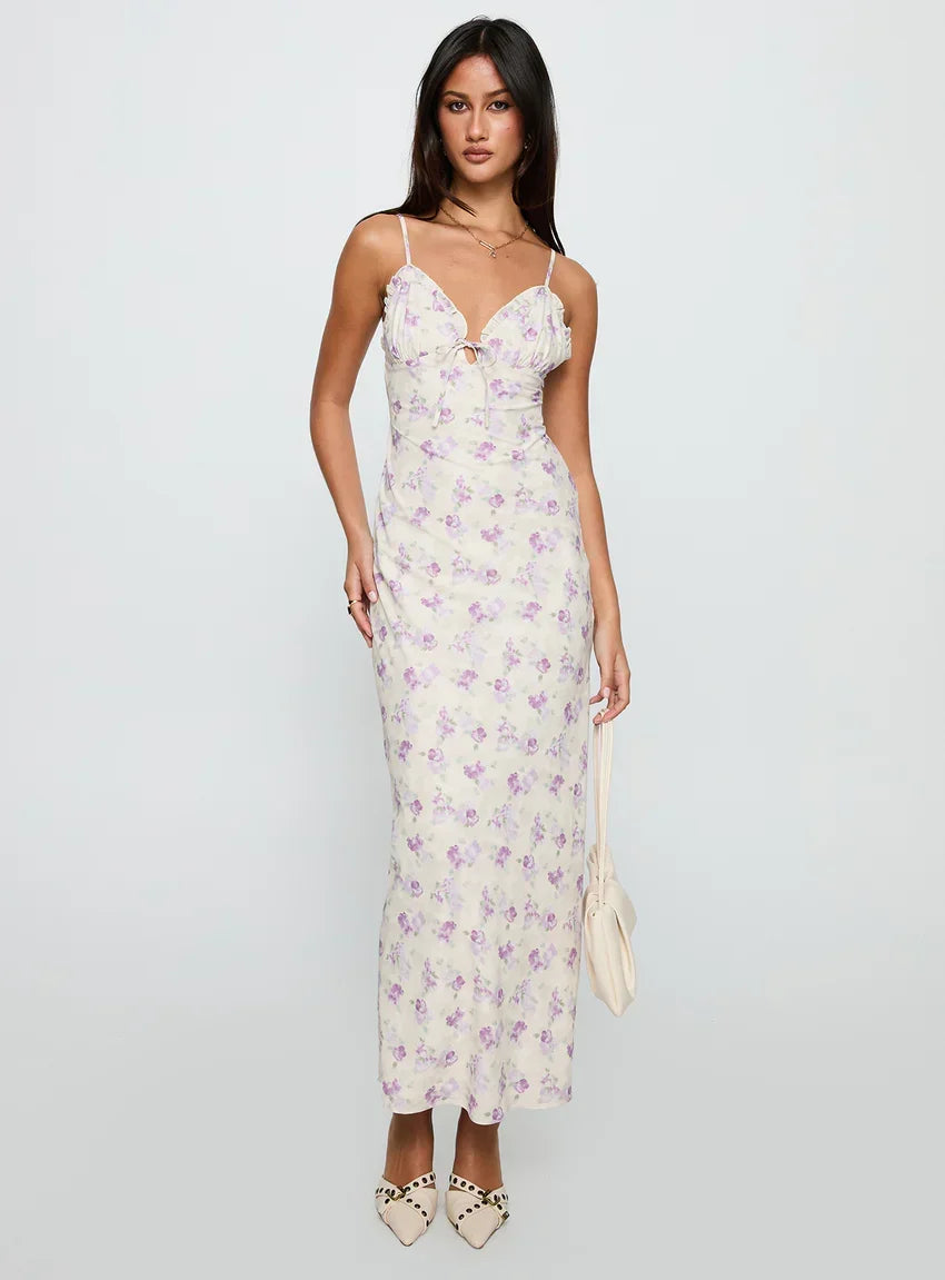 Jessamine Frill Maxi Dress White / Lilac