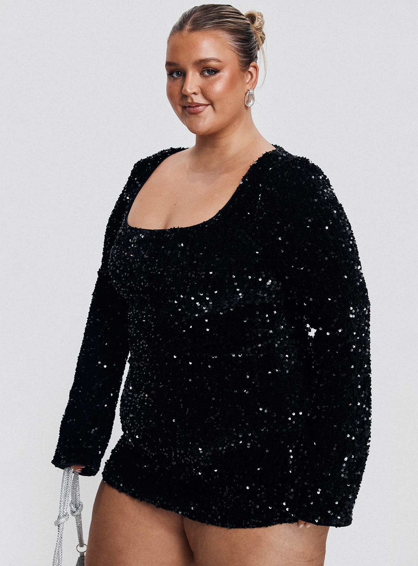 Vinelle Long Sleeve Mini Dress Black Curve