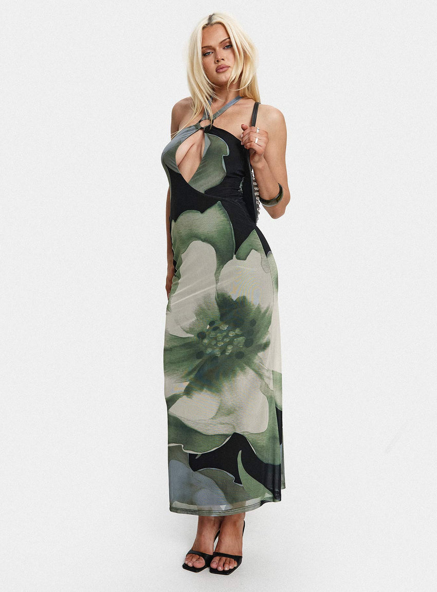 Zelle Halter Cut Out Maxi Dress Blue Multi