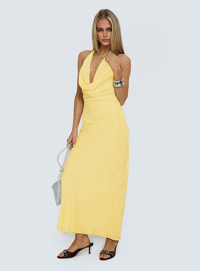 Ocean Boulevard Plunge Maxi Dress Lemon