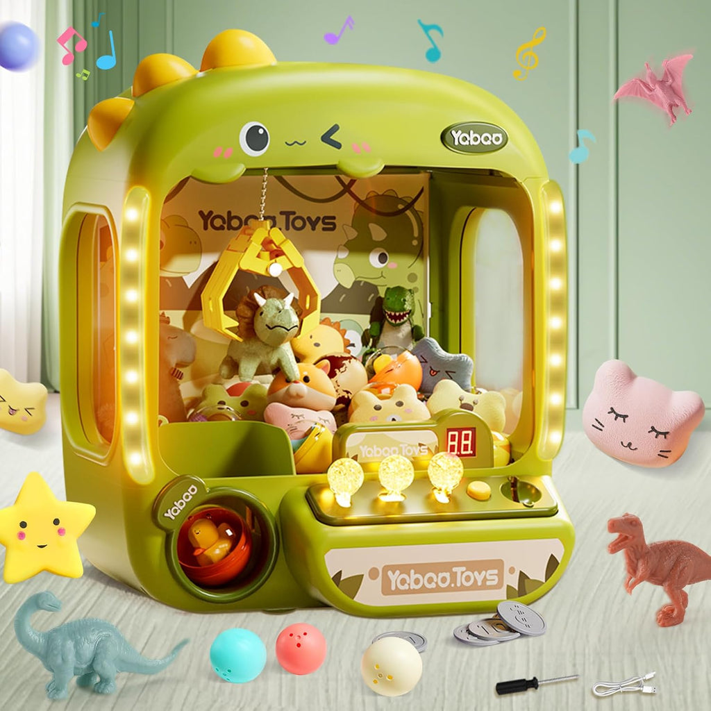 Claw Machine for Kids with 64 Dinosaur Toys - Mini Arcade Prize Game with Lights & Sounds, Ages 3-8