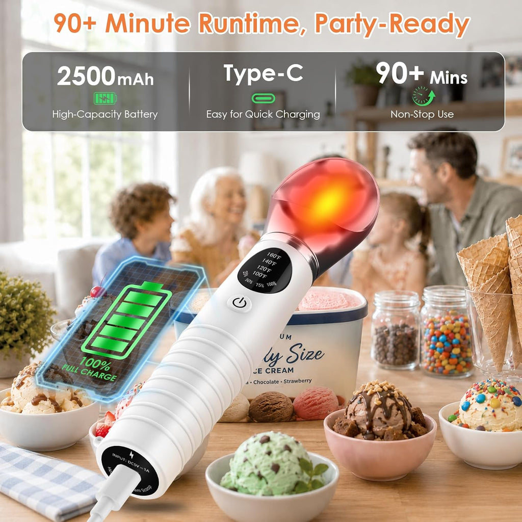 Electric Heated Ice Cream Scoop – Rechargeable Warming Scooper with LED
