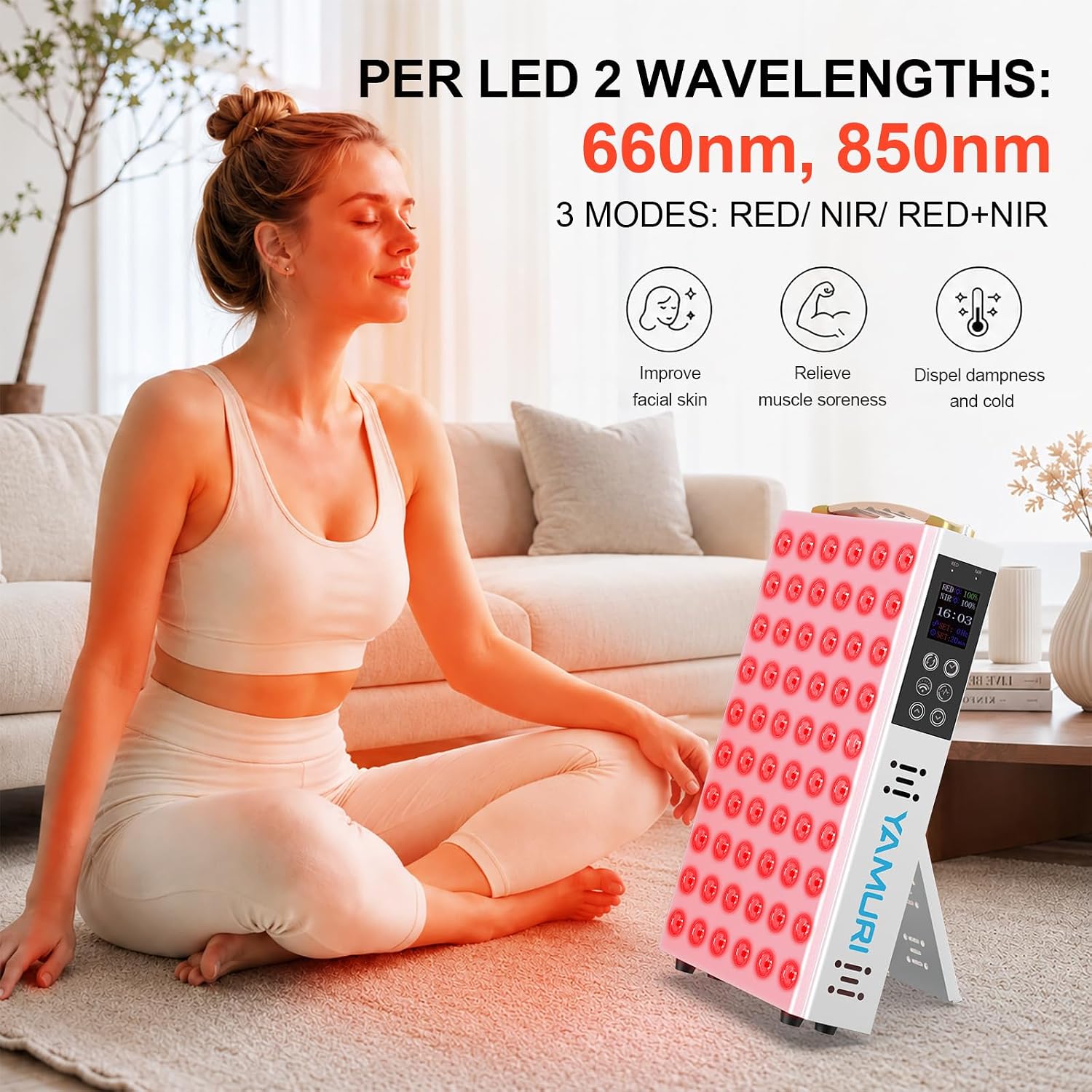 Red Light Therapy Panel – 660nm 850nm 60 LED Lamp with Timer & Stand