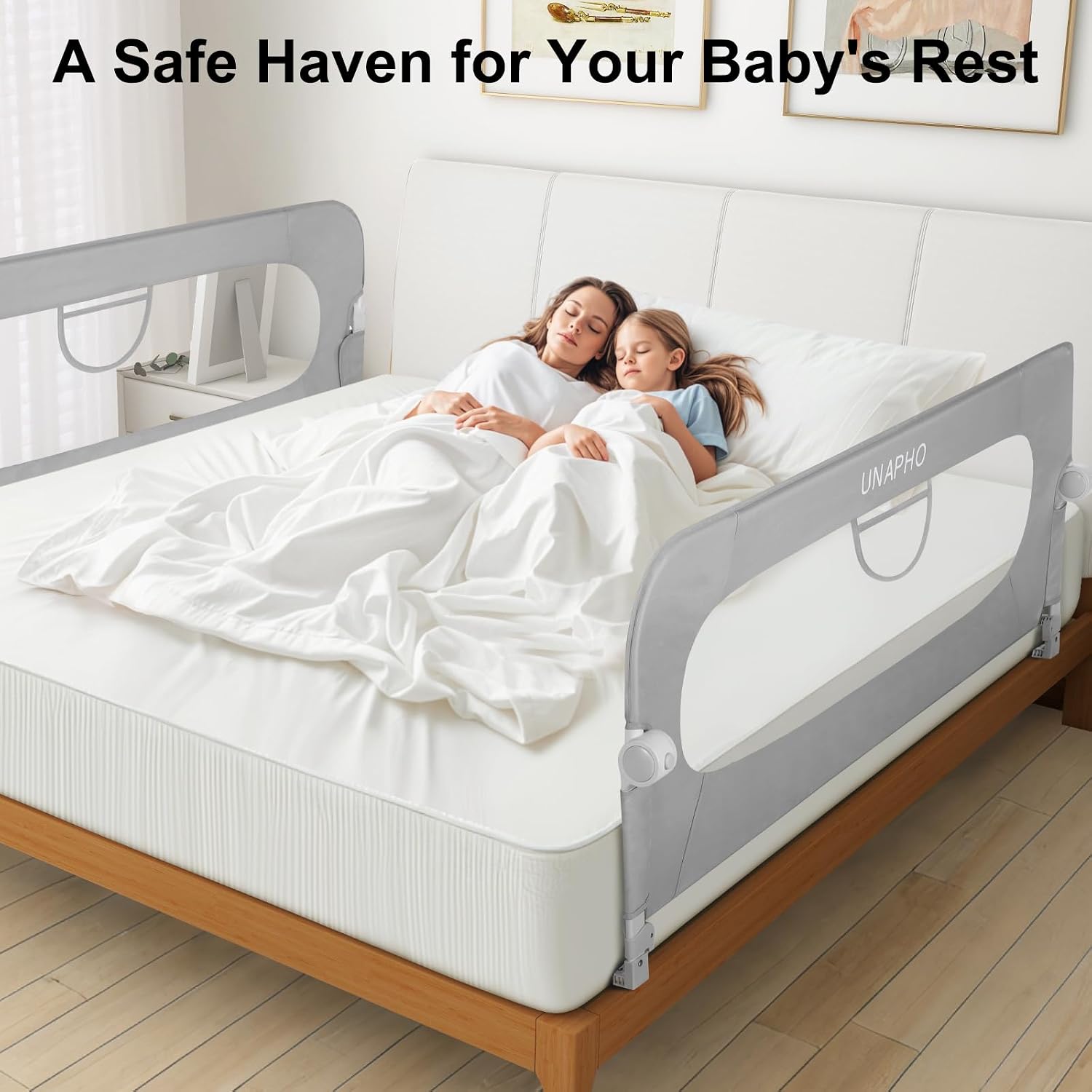 Toddler Bed Rail Guard - Swing Down Safety Bed Rail for Kids, Adjustable Height, Fits Most Beds.