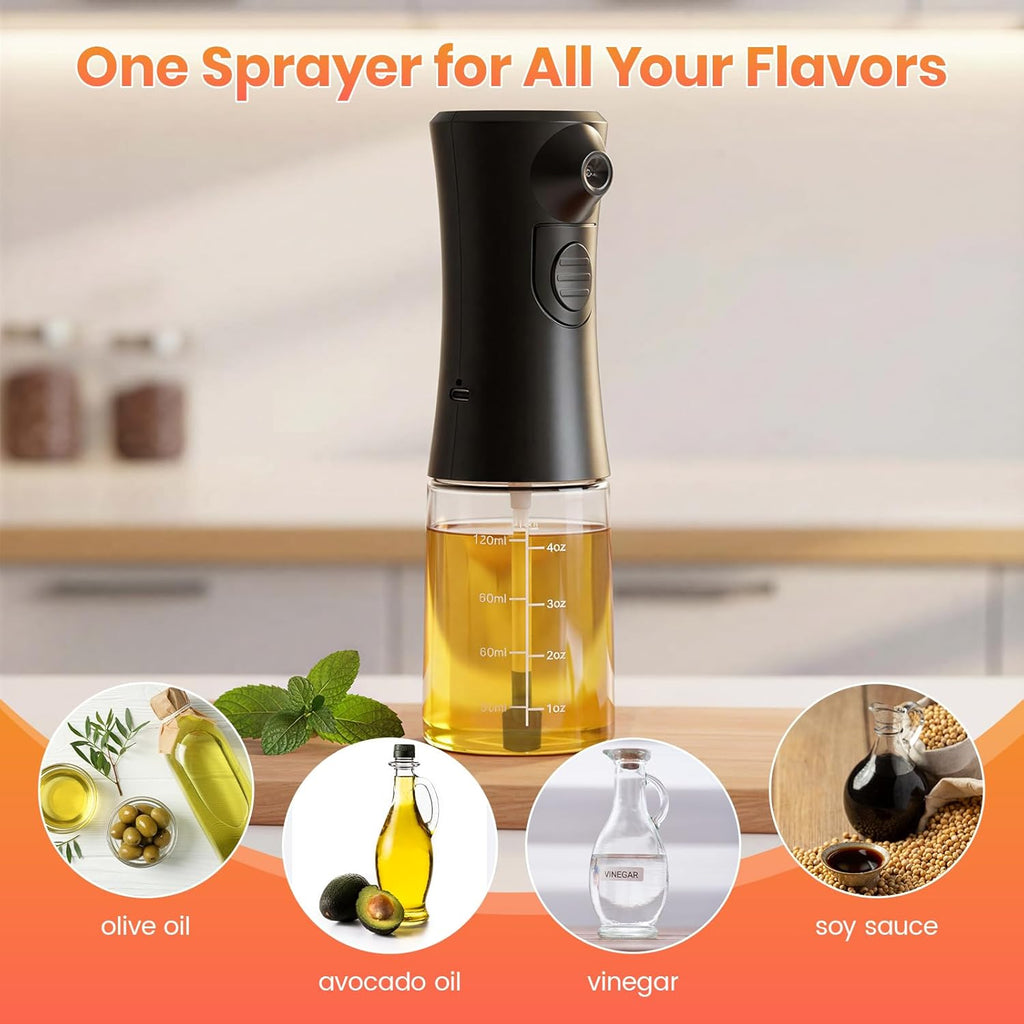 Electric Oil Sprayer 160ml - USB Rechargeable Olive Oil Mister for Air Fryer, Cooking & Grilling, Glass