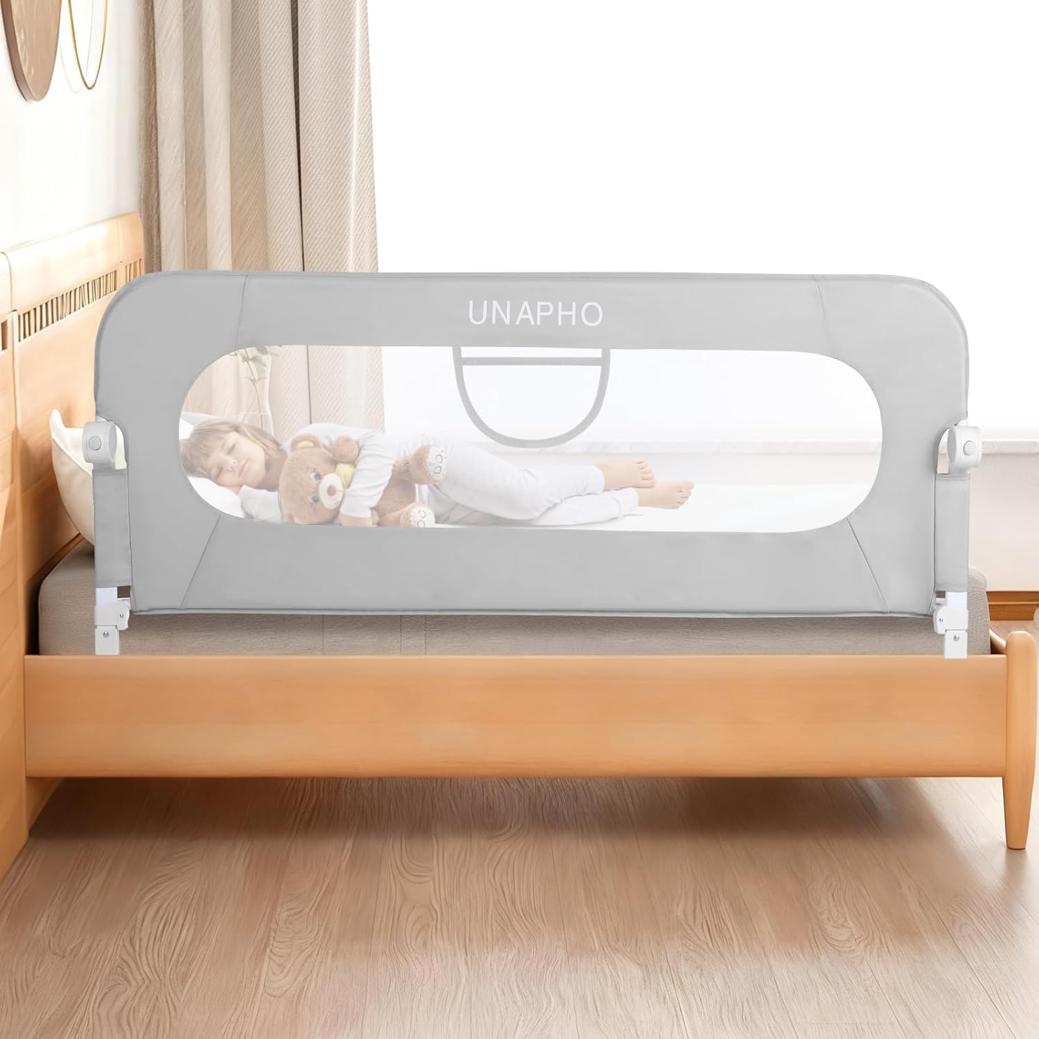 Toddler Bed Rail Guard - Swing Down Safety Bed Rail for Kids, Adjustable Height, Fits Most Beds.