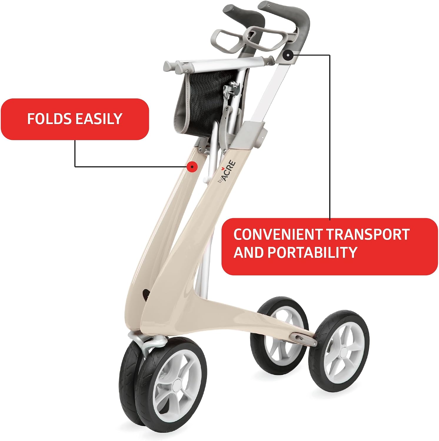 byACRE Carbon Ultralight Rollator Walker – Foldable Mobility Walker with Bag