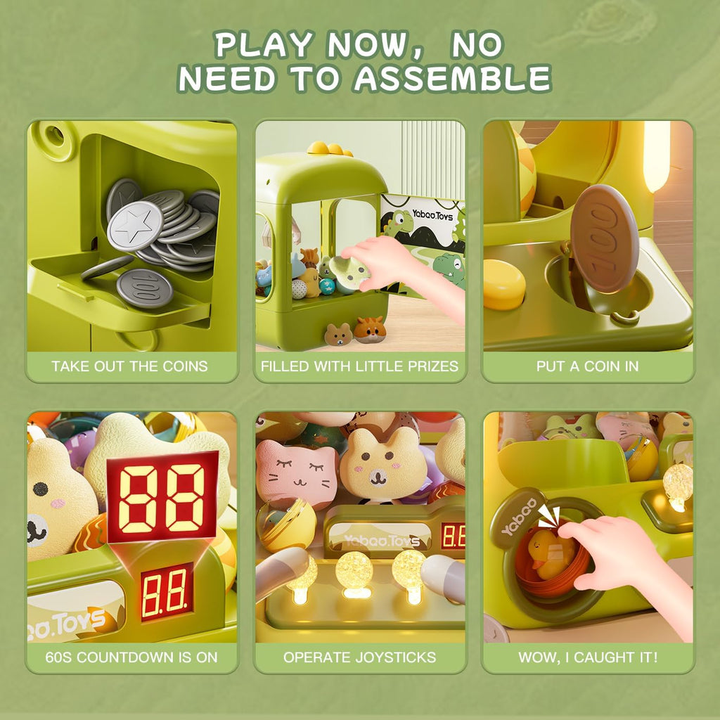 Claw Machine for Kids with 64 Dinosaur Toys - Mini Arcade Prize Game with Lights & Sounds, Ages 3-8