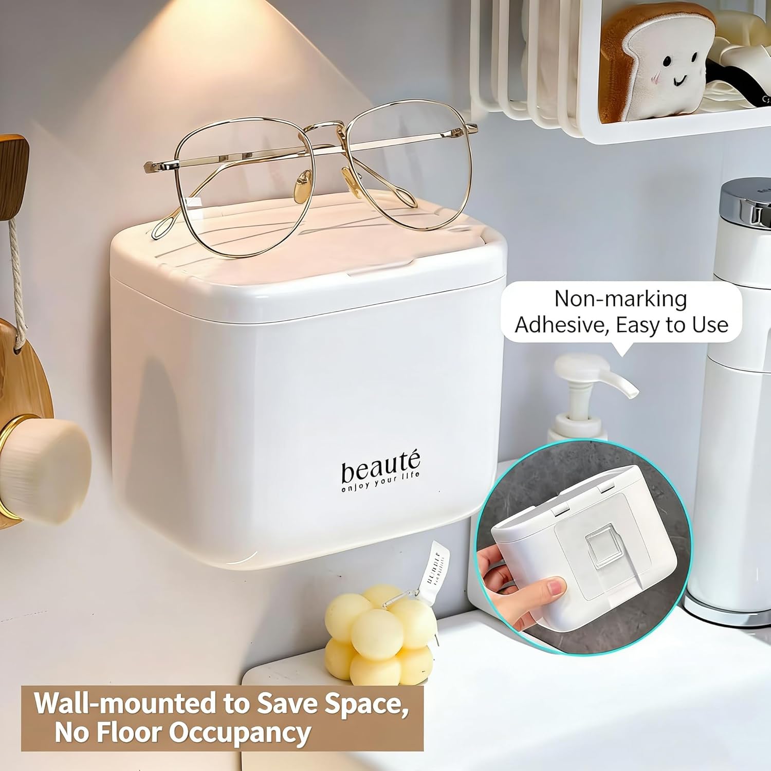 Pop-Up Cotton Swab Holder – 4-Compartment Wall Mount Bathroom Organizer
