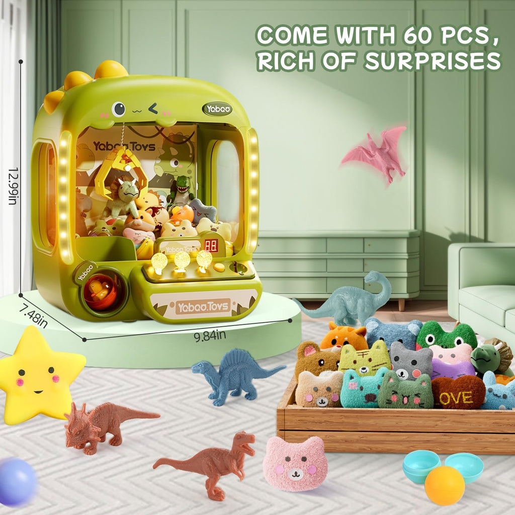 Claw Machine for Kids with 64 Dinosaur Toys - Mini Arcade Prize Game with Lights & Sounds, Ages 3-8