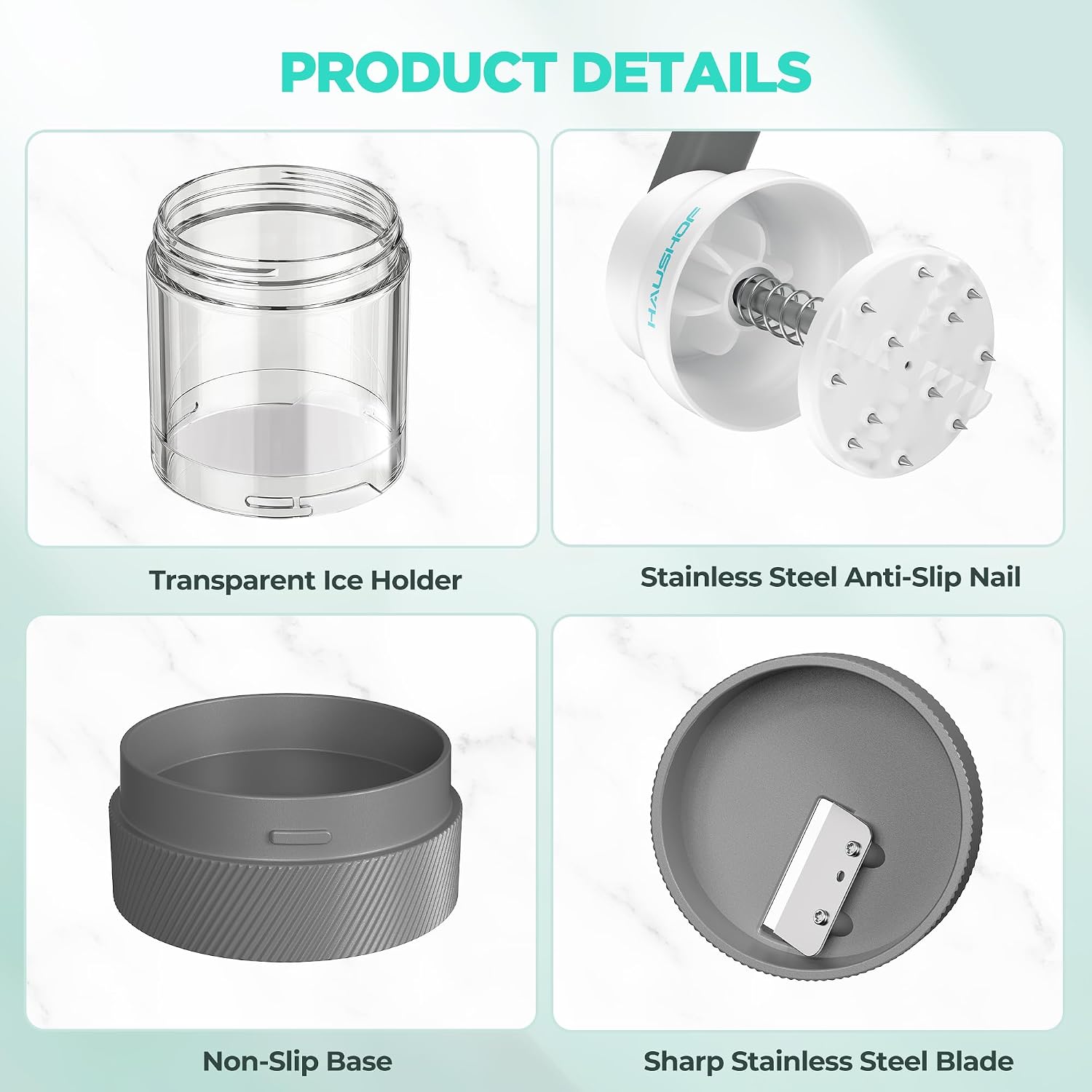 HAUSHOF Manual Ice Shaver – Hand Crank Shaved Ice Machine with Ice Mold