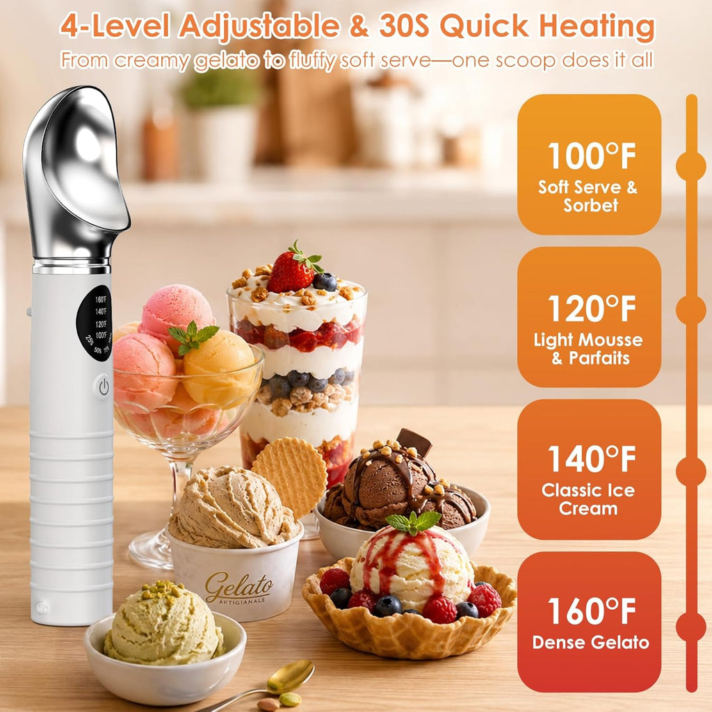 Electric Heated Ice Cream Scoop – Rechargeable Warming Scooper with LED