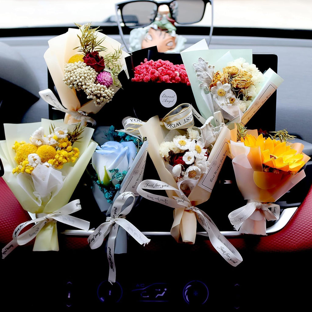 Dried Flower Bouquet Car Air Freshener – Aromatherapy Vent Clip Decor