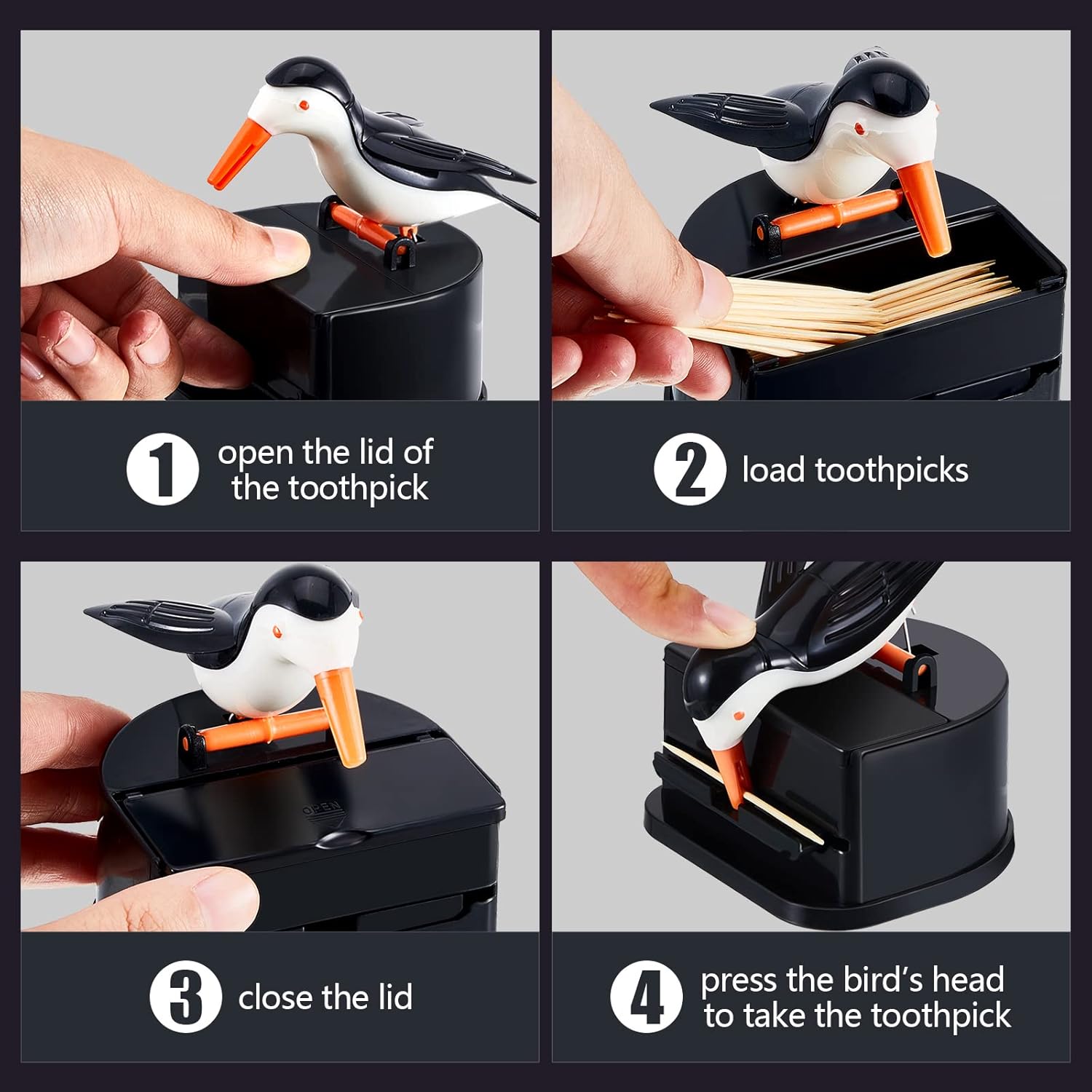 Woodpecker Toothpick Dispenser – Set of 2 Cute Automatic Toothpick Holders
