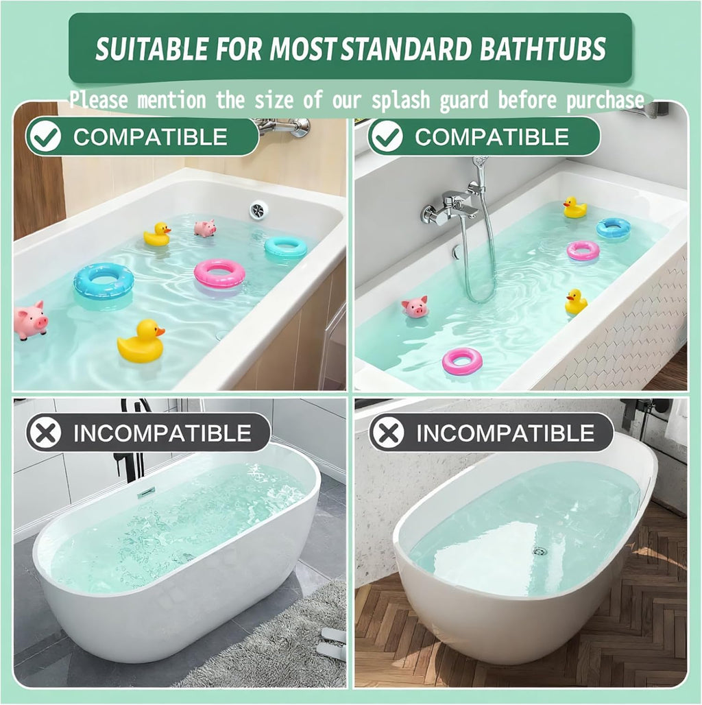 Bathtub Splash Guard for Kids – Bath Tray & Toy Storage Shelf with Suction Cups (2.6 FT, Green)