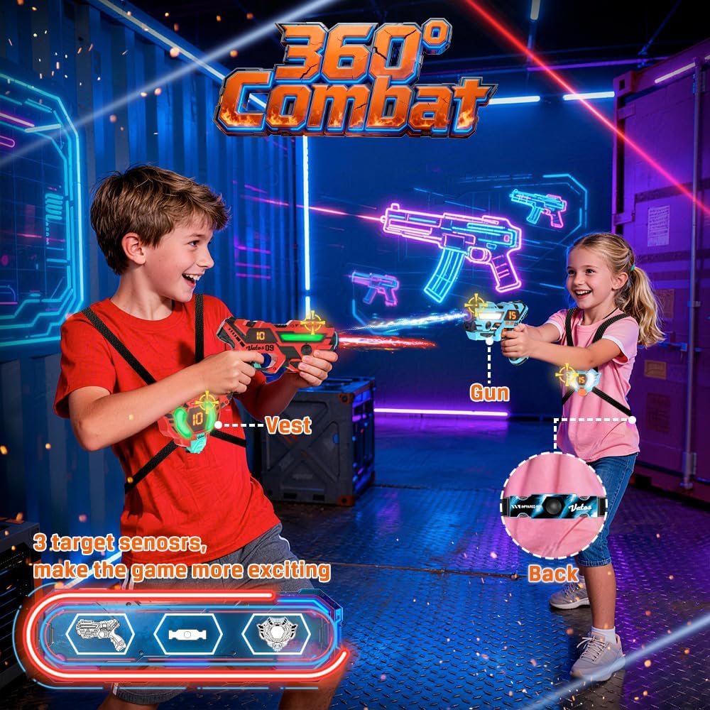 Laser Tag Set with LCD Vests – Rechargeable 2 Player Blasters for Kids & Adults