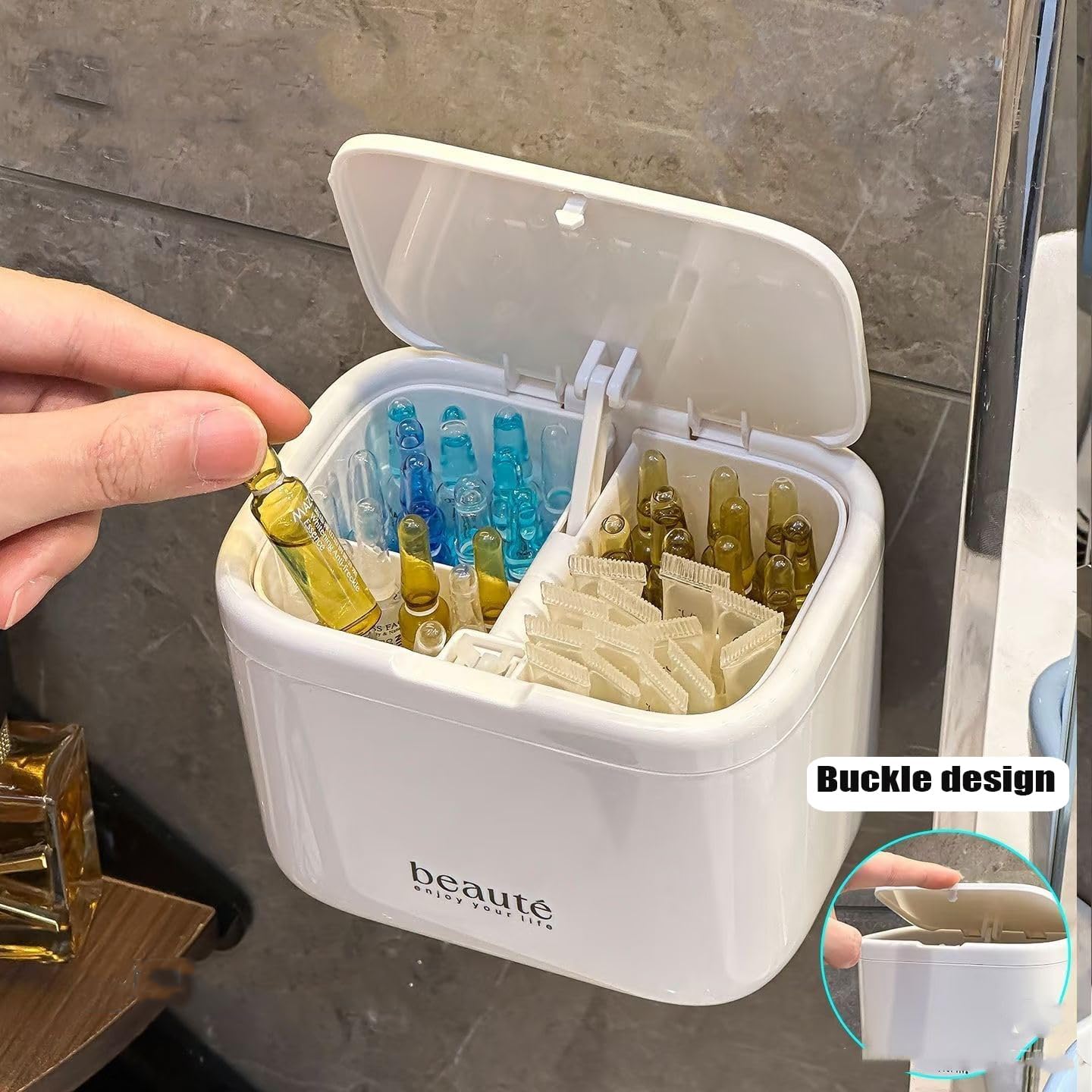 Pop-Up Cotton Swab Holder – 4-Compartment Wall Mount Bathroom Organizer