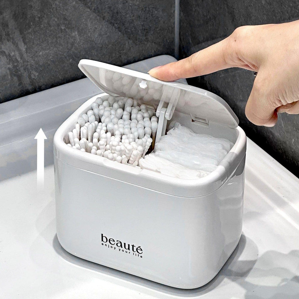 Pop-Up Cotton Swab Holder – 4-Compartment Wall Mount Bathroom Organizer