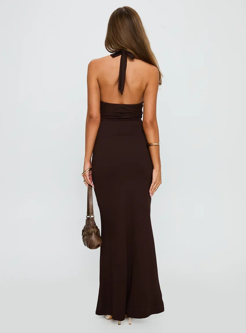 No Hard Feelings Twist Maxi Dress Brown