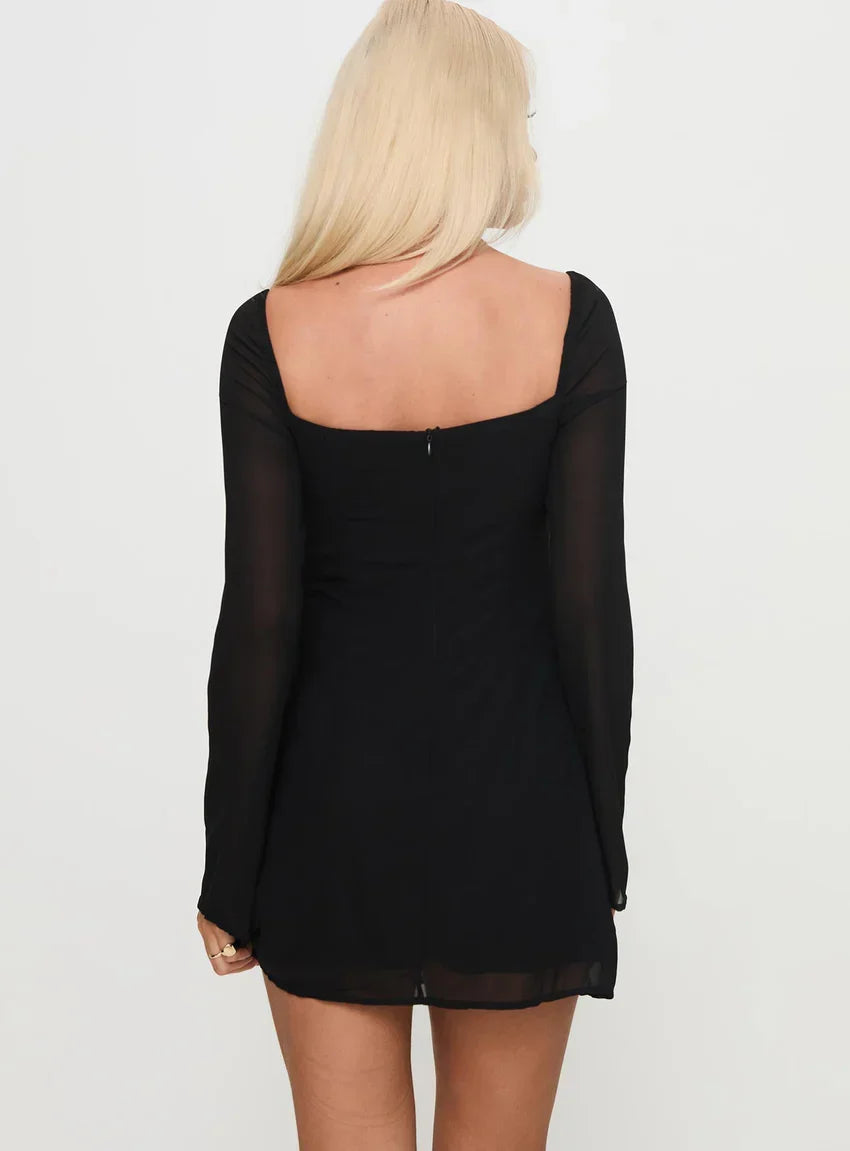 Monologue Long Sleeve Mini Dress Black