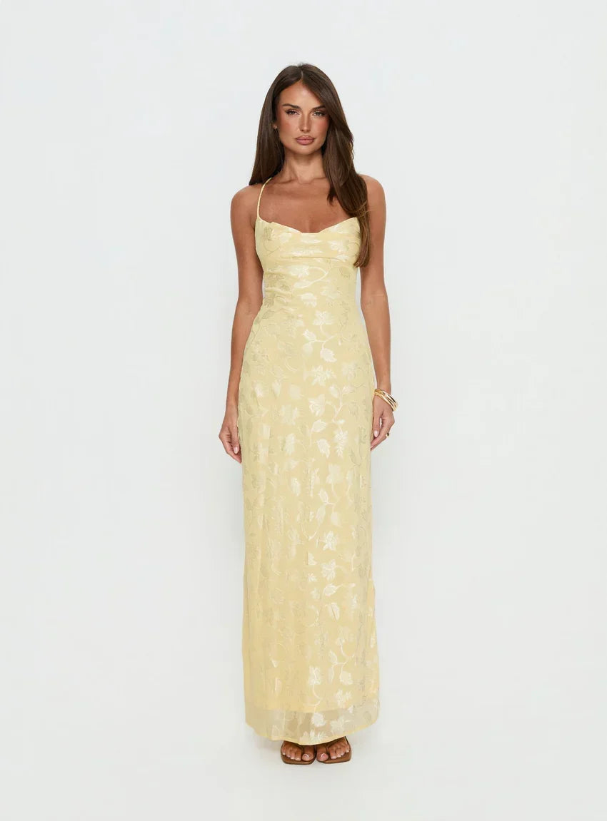 Celena Maxi Dress Lemon Burnout