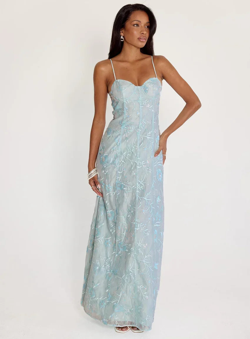 Believe In Love Embroidered Maxi Dress Blue