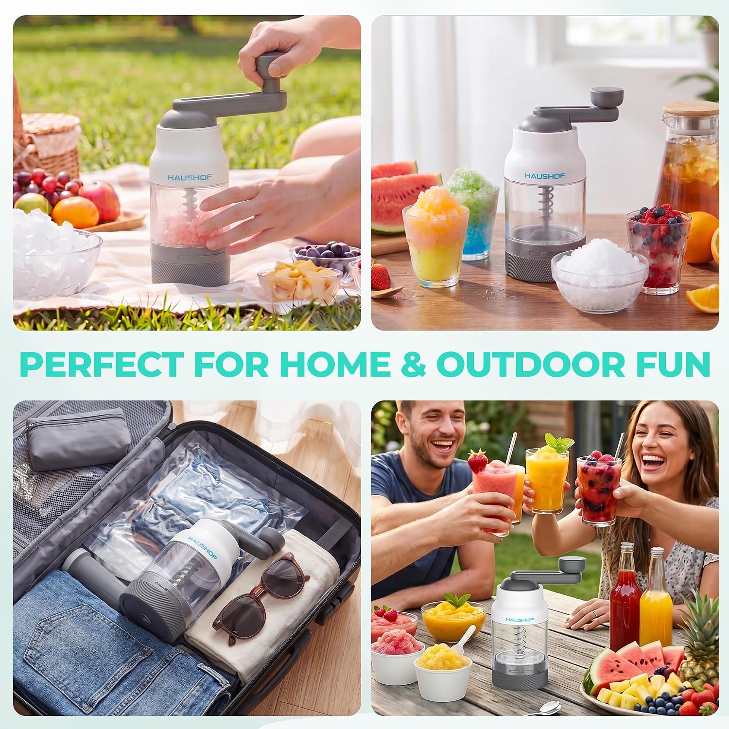 HAUSHOF Manual Ice Shaver – Hand Crank Shaved Ice Machine with Ice Mold